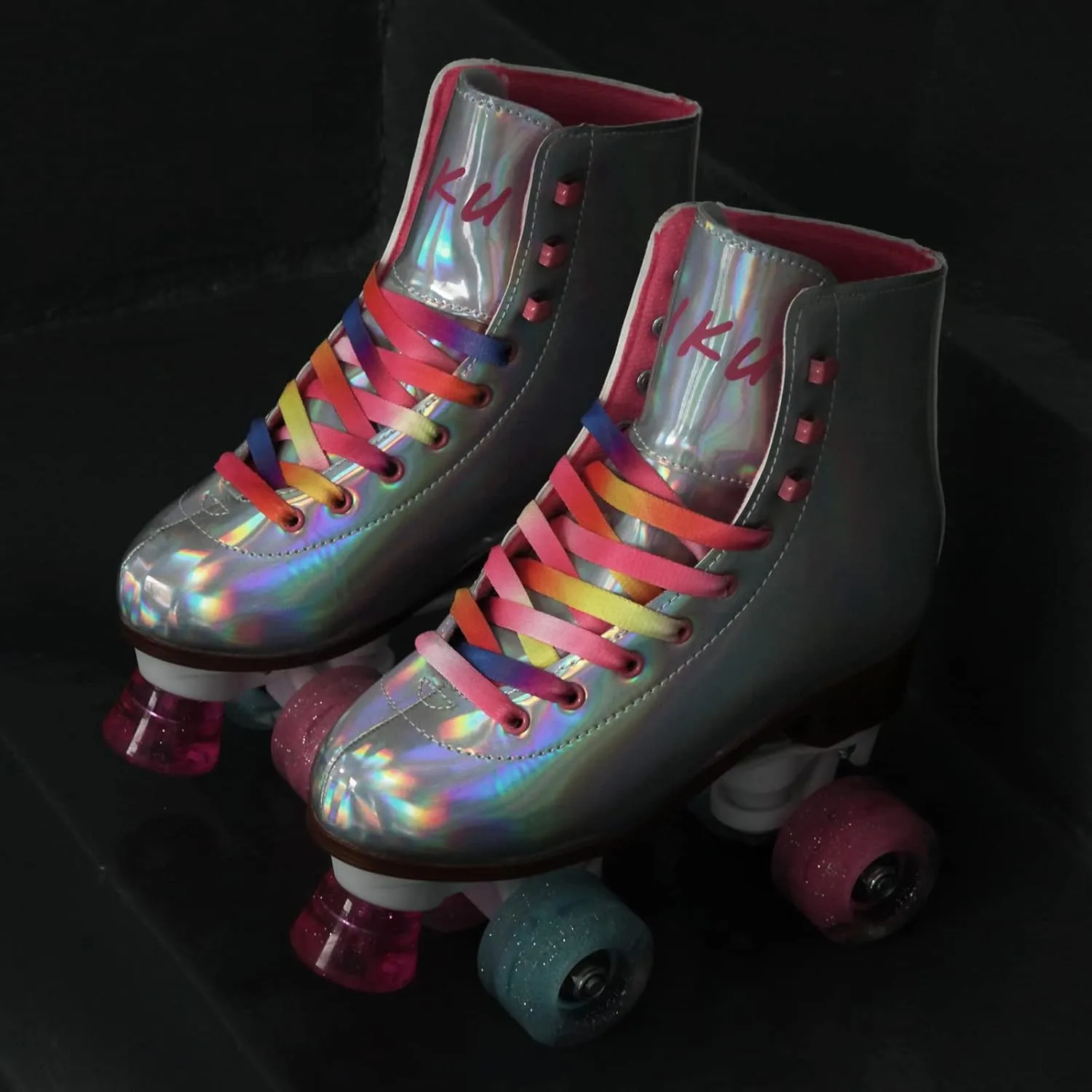 LIKU Quad Roller Skates for Girl and Women with All Wheel Light Up,Indoor/Outdoor Lace-Up Fun Illuminating Roller Skate for Kid