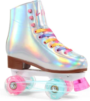 LIKU Quad Roller Skates for Girl and Women with All Wheel Light Up,Indoor/Outdoor Lace-Up Fun Illuminating Roller Skate for Kid