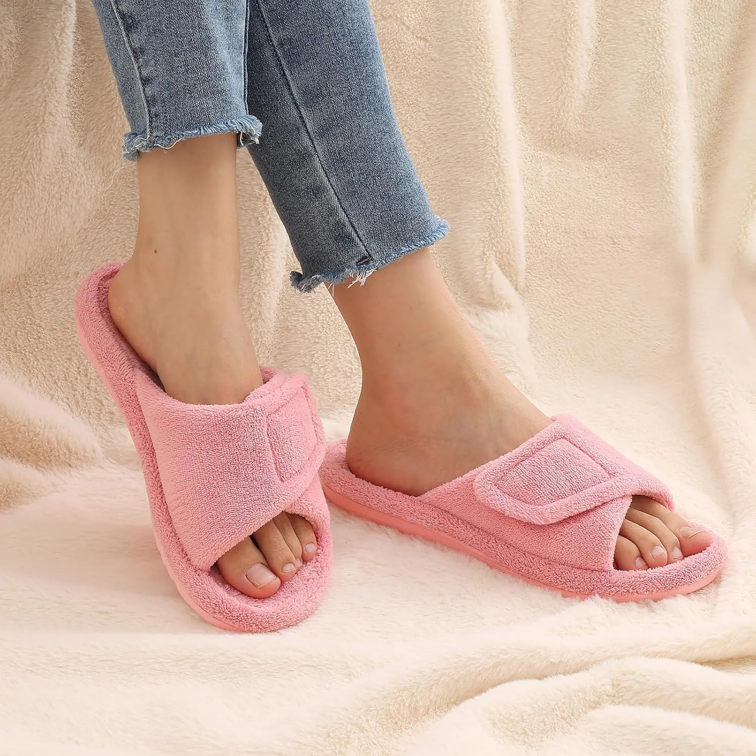 Litfun Women's Orthopedic Slippers with Arch Support Adjustable Open Toe House Shoes for Plantar Fasciitis