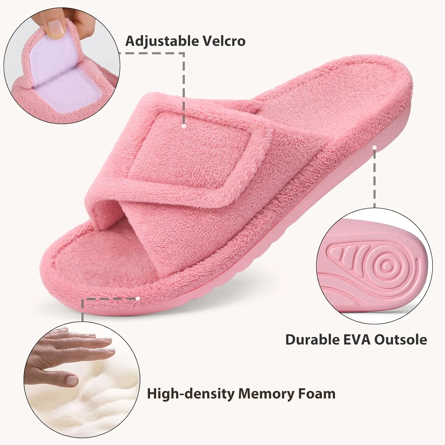 Litfun Women's Orthopedic Slippers with Arch Support Adjustable Open Toe House Shoes for Plantar Fasciitis
