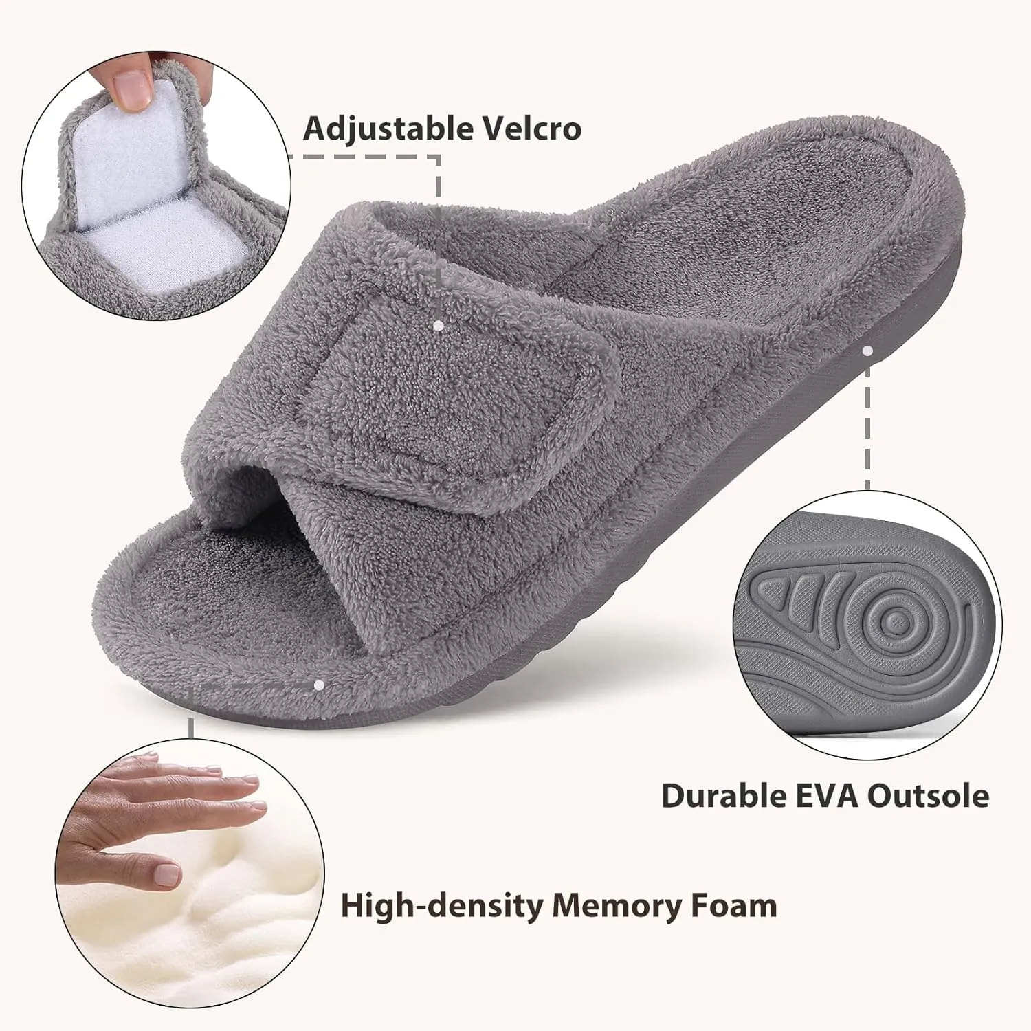 Litfun Women's Orthopedic Slippers with Arch Support Adjustable Open Toe House Shoes for Plantar Fasciitis