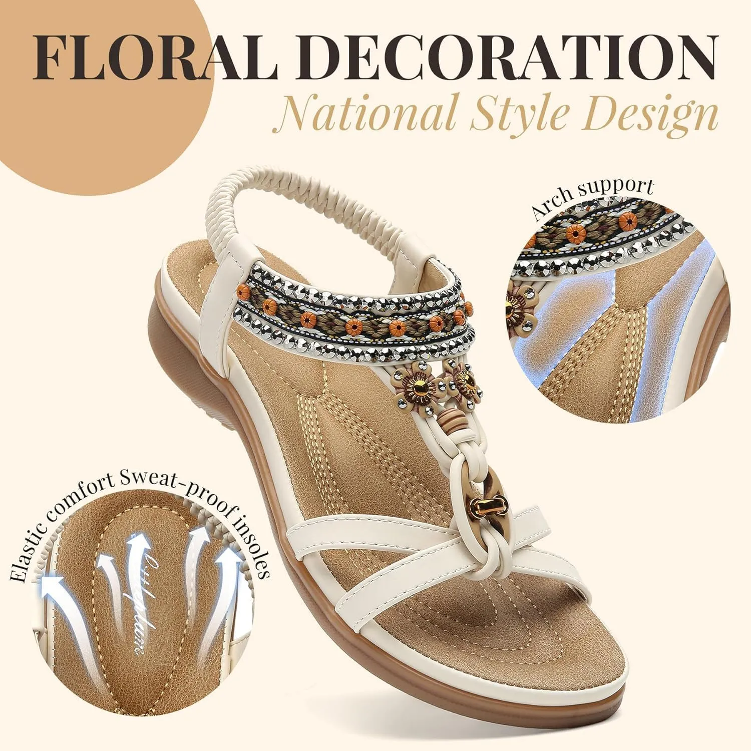 Littleplum Womens Sandals Arch Support Summer Beach Sandals Comfort Walking Shoes Bohemian Flip Flops Sandals for Women