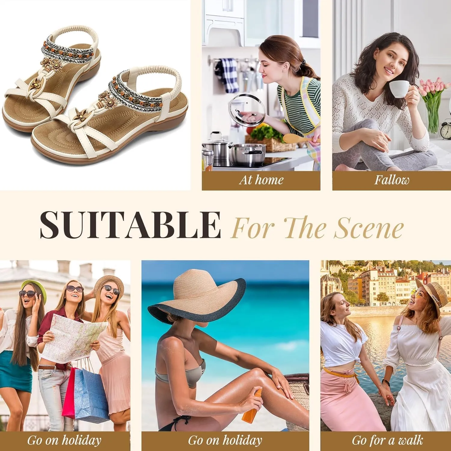 Littleplum Womens Sandals Arch Support Summer Beach Sandals Comfort Walking Shoes Bohemian Flip Flops Sandals for Women