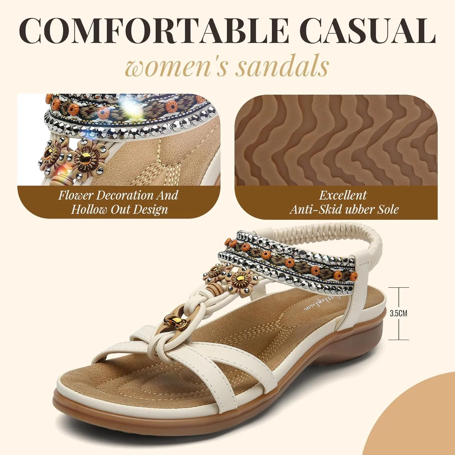 Littleplum Womens Sandals Arch Support Summer Beach Sandals Comfort Walking Shoes Bohemian Flip Flops Sandals for Women