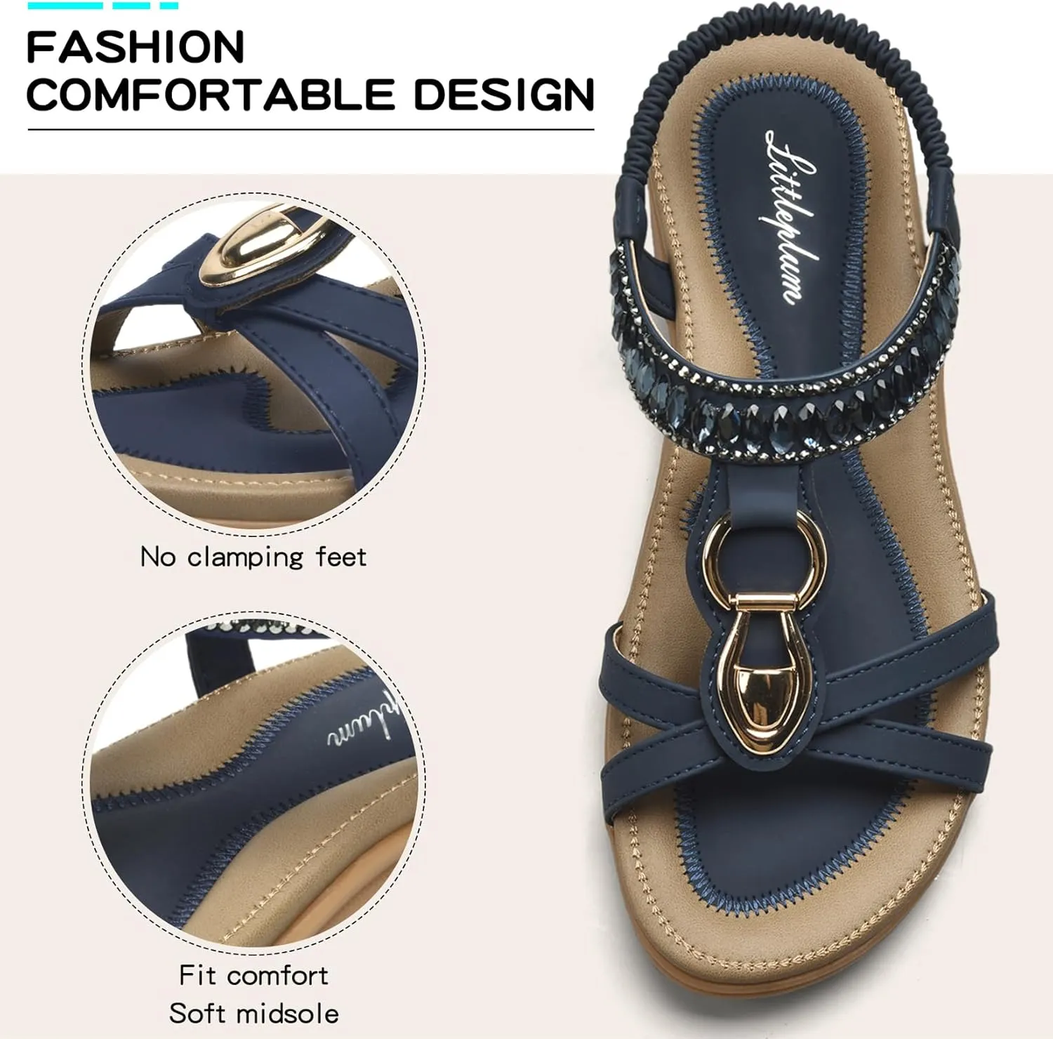 Littleplum Womens Sandals Comfort Arch Support Sandals Summer Walking Shoes Casual Ankle Elastic Flip Flops Sandals