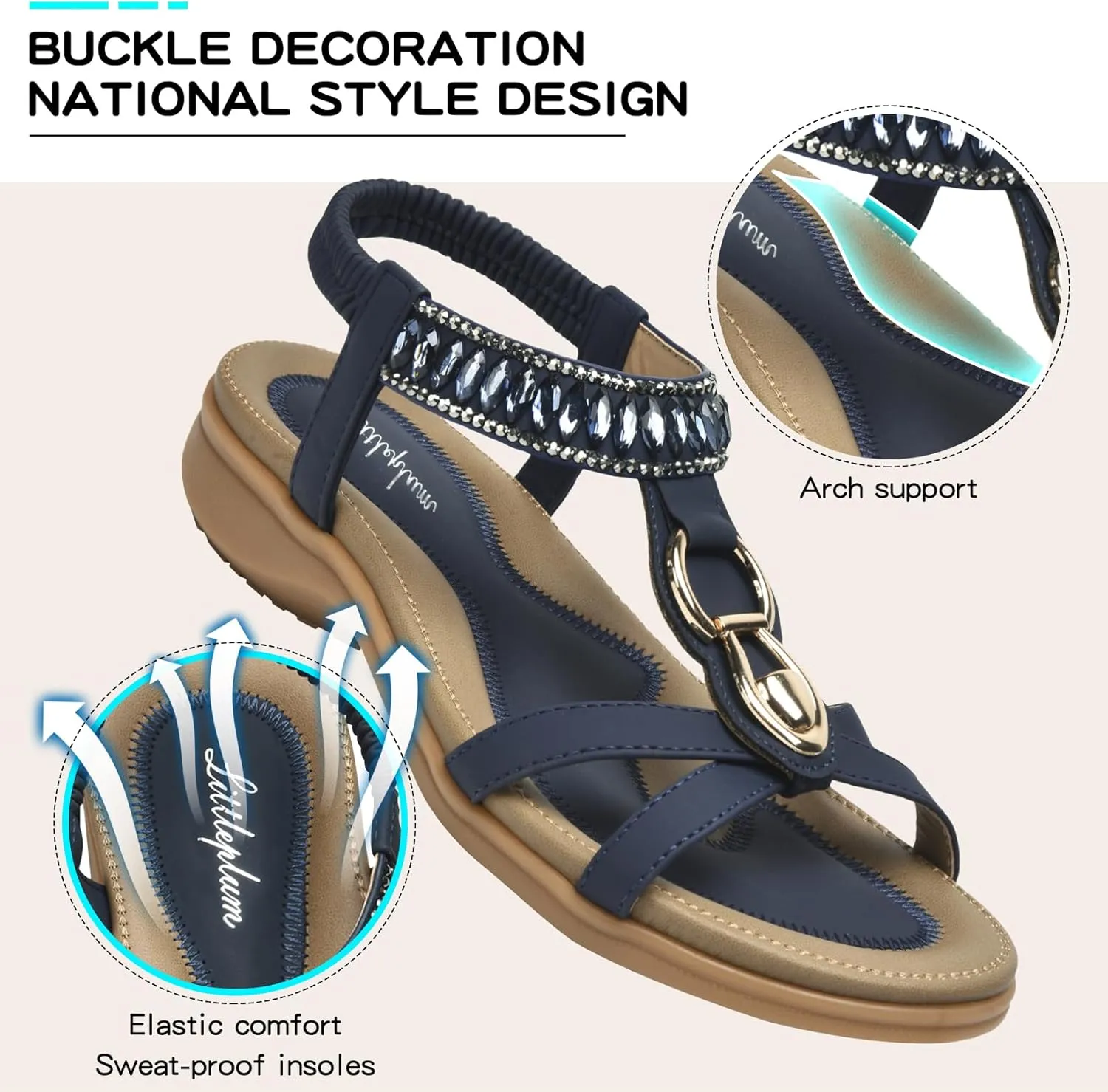 Littleplum Womens Sandals Comfort Arch Support Sandals Summer Walking Shoes Casual Ankle Elastic Flip Flops Sandals