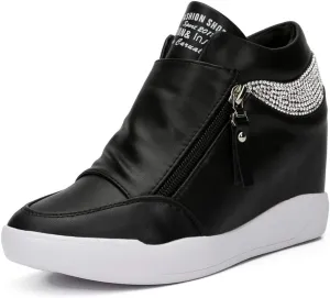 LIURUIJIA Women's Platform Hidden Wedge Sneakers High-Top Fashion Sneakers Dressy Casual Tennis Shoes Ankle Boots
