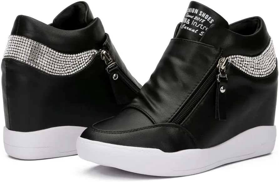 LIURUIJIA Women's Platform Hidden Wedge Sneakers High-Top Fashion Sneakers Dressy Casual Tennis Shoes Ankle Boots