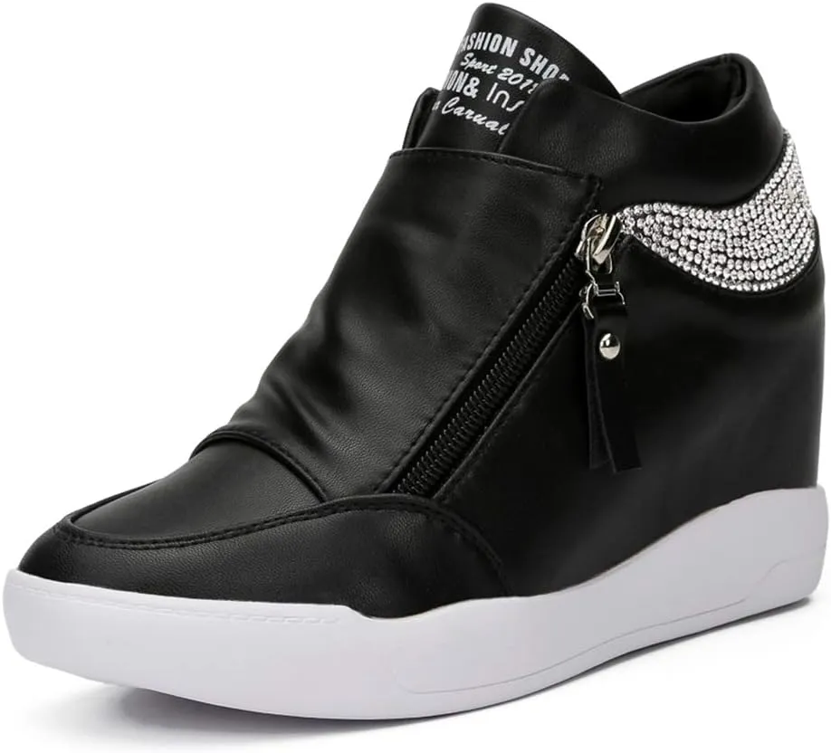 LIURUIJIA Women's Platform Hidden Wedge Sneakers High-Top Fashion Sneakers Dressy Casual Tennis Shoes Ankle Boots