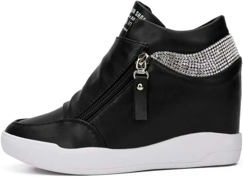 LIURUIJIA Women's Platform Hidden Wedge Sneakers High-Top Fashion Sneakers Dressy Casual Tennis Shoes Ankle Boots