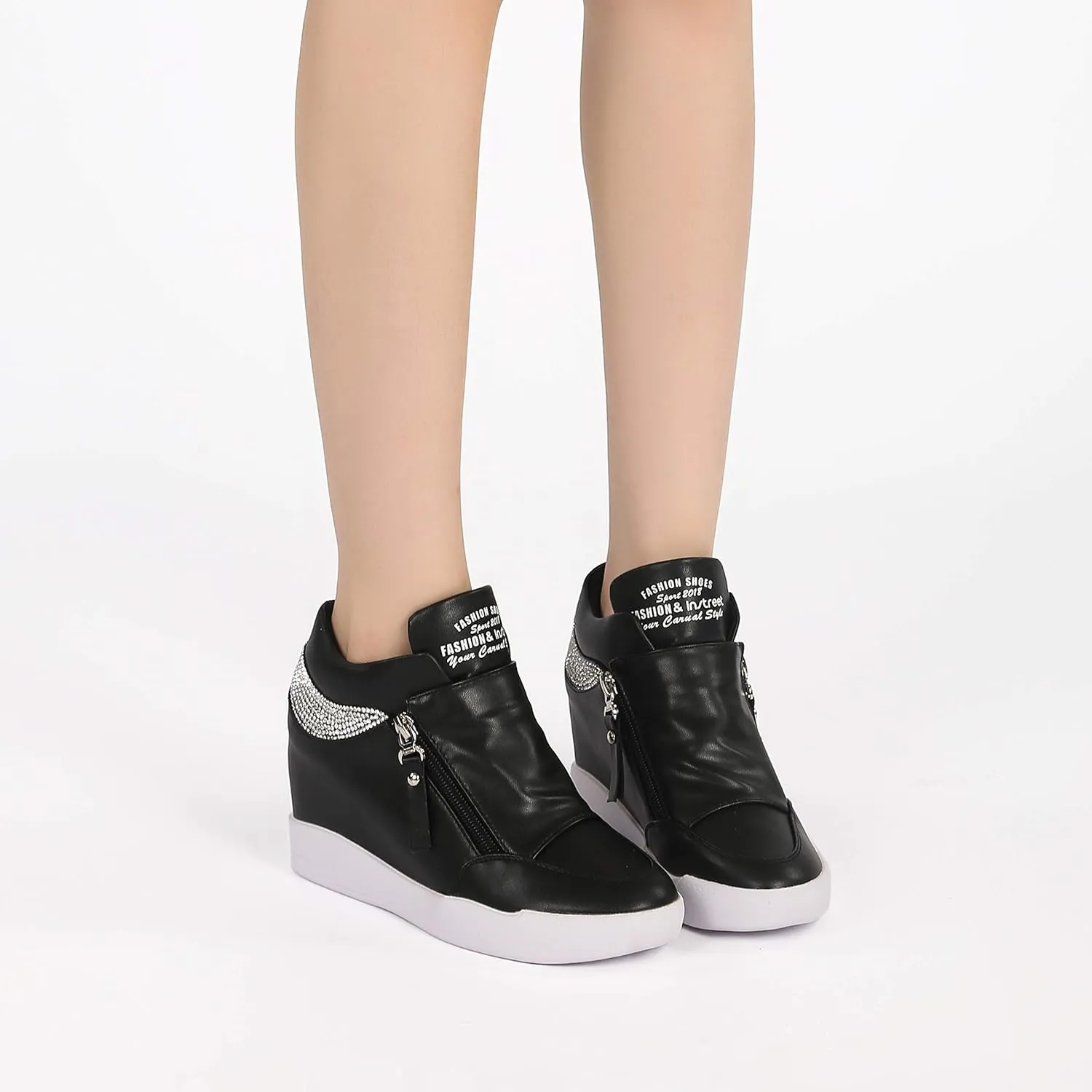LIURUIJIA Women's Platform Hidden Wedge Sneakers High-Top Fashion Sneakers Dressy Casual Tennis Shoes Ankle Boots