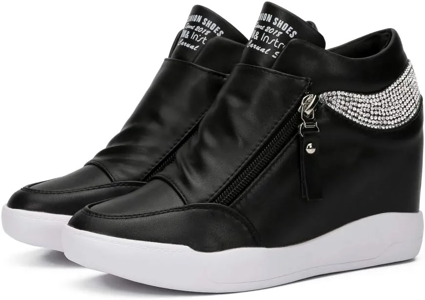 LIURUIJIA Women's Platform Hidden Wedge Sneakers High-Top Fashion Sneakers Dressy Casual Tennis Shoes Ankle Boots