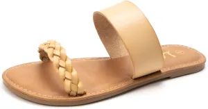 LM Women's Braided Slide Sandals Open Toe Two Band Slip On Flat Sandals Casual Summer Sandals
