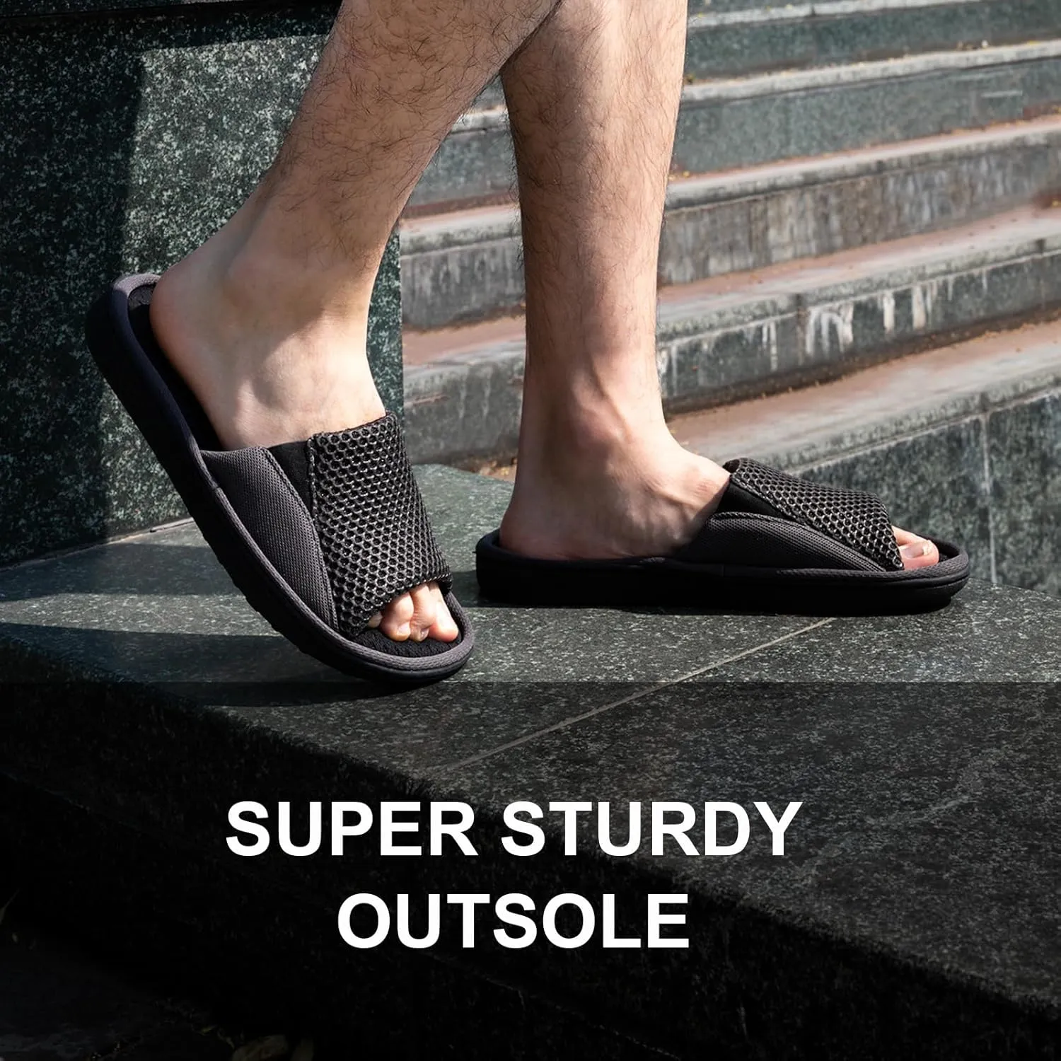 LongBay Men's Comfy Memory Foam Slide Slippers Breathable Mesh Cloth House Shoes