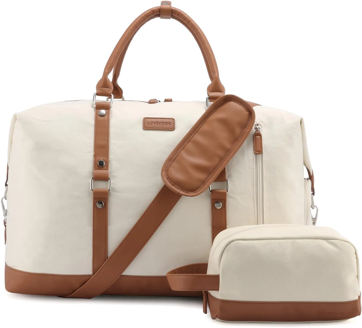LOVEVOOK Canvas Travel Duffel Bag for Women, Carry on Overnight Bag, Large Capacity Weekender Tote Bag with Shoe Compartment