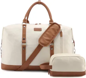 LOVEVOOK Canvas Travel Duffel Bag for Women, Carry on Overnight Bag, Large Capacity Weekender Tote Bag with Shoe Compartment