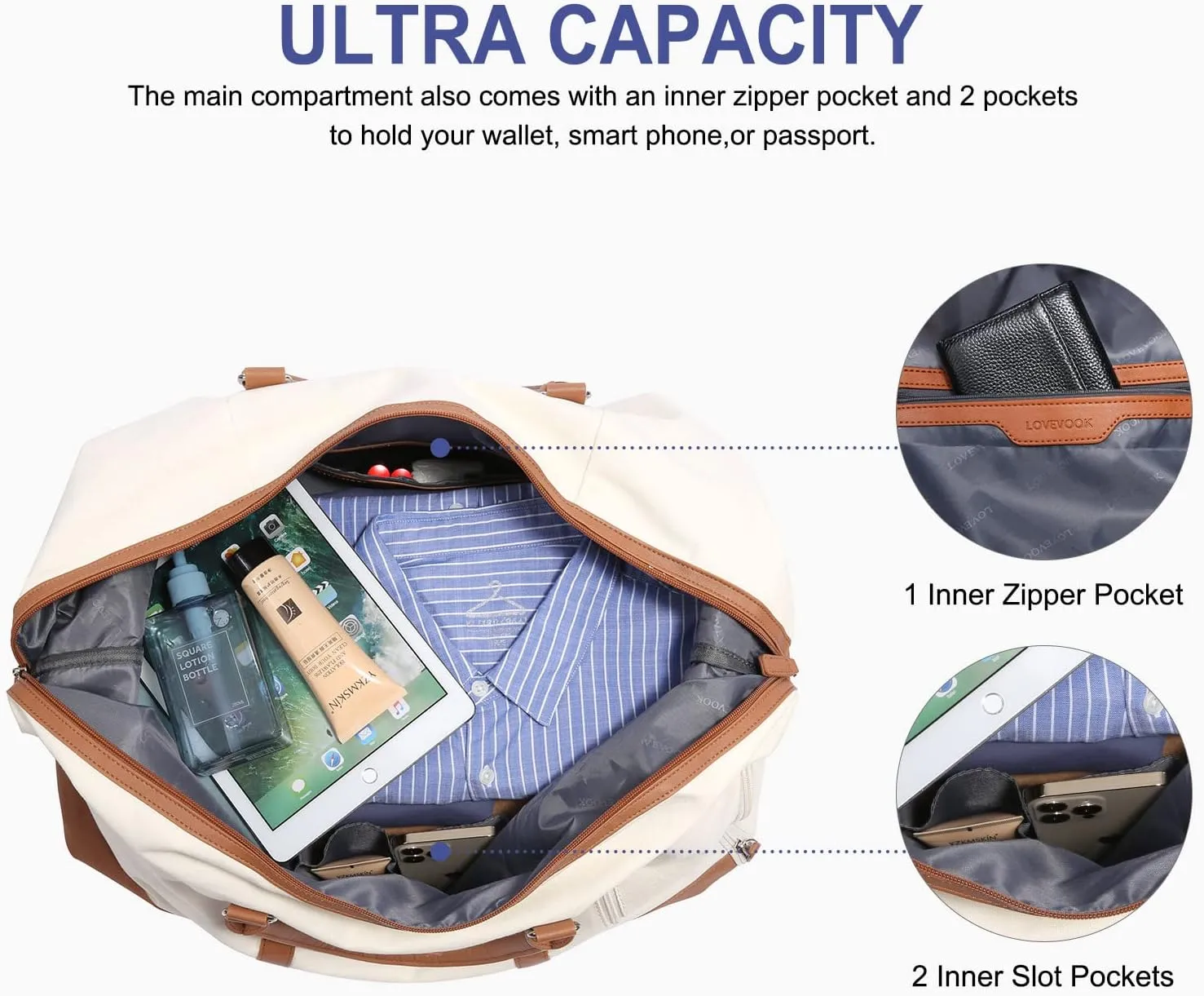 LOVEVOOK Canvas Travel Duffel Bag for Women, Carry on Overnight Bag, Large Capacity Weekender Tote Bag with Shoe Compartment