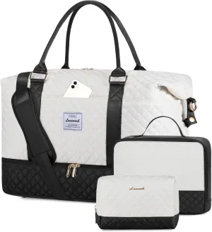 LOVEVOOK Travel Weekender Bag for Women, Carry on Overnight with Shoe Compartment, Travel Duffle Women, Yoga Gym Duffel with Wet Pocket, Hospital Bags for Labor and Delivery, 3 Pcs Set