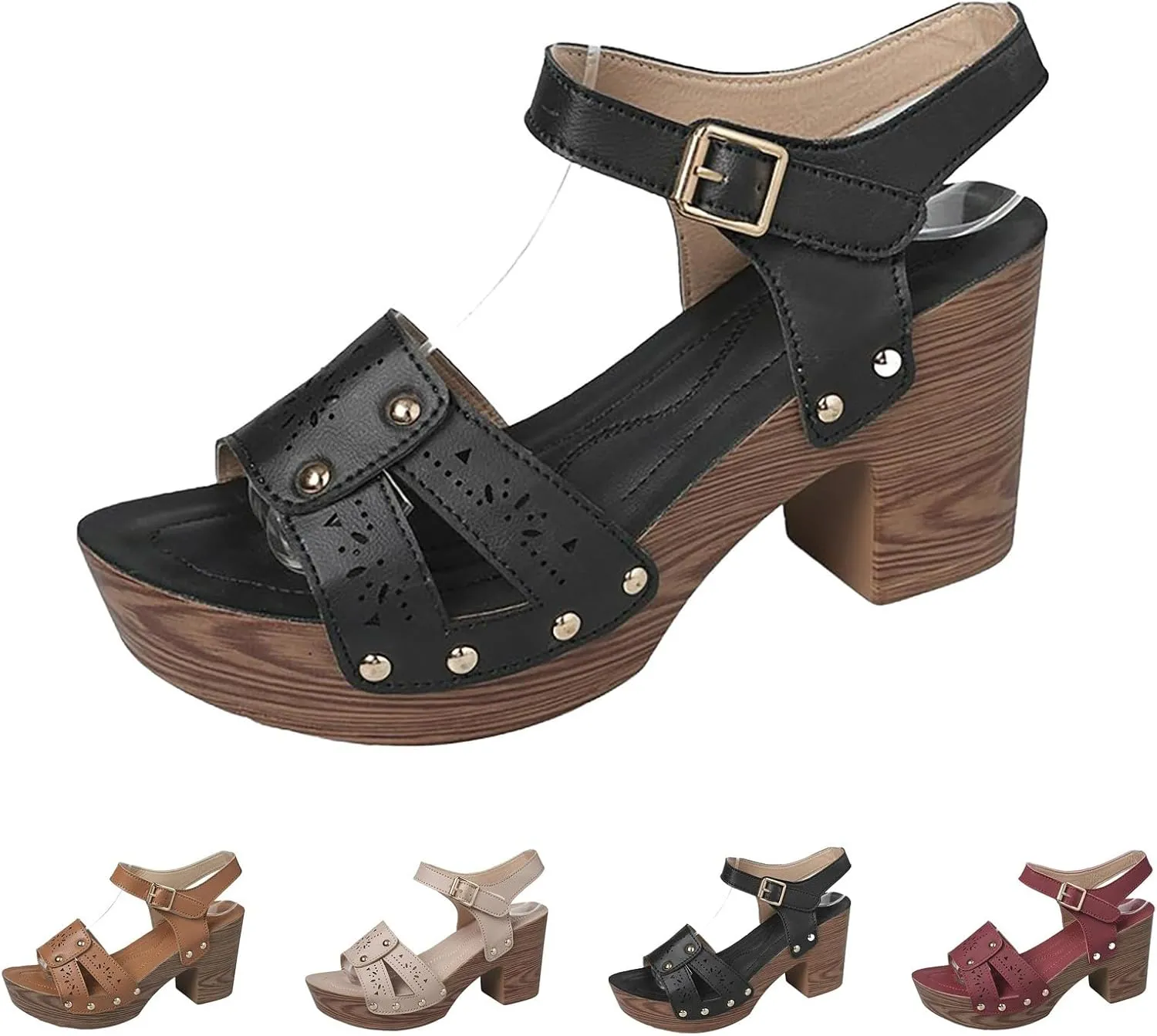 Low Heel Cork Sandals For Women Chunky Heels Open Toe Platform Sandals Ankle Strap Slip On Dress Shoes Chunky Heels Beach Slides