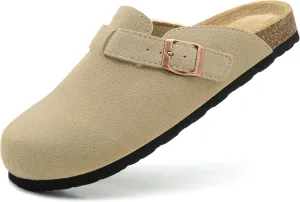 Luna Women's Suede Clogs Leather Mules Cork Footbed Sandals Potato Shoes with Arch Support