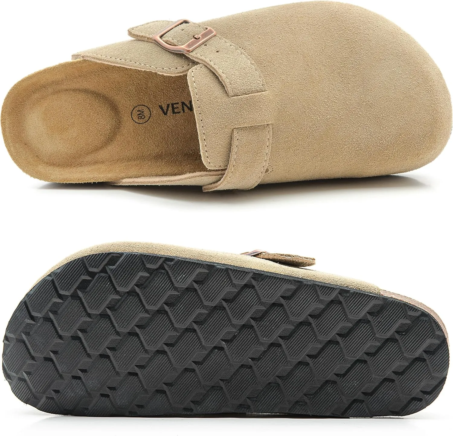 Luna Women's Suede Clogs Leather Mules Cork Footbed Sandals Potato Shoes with Arch Support