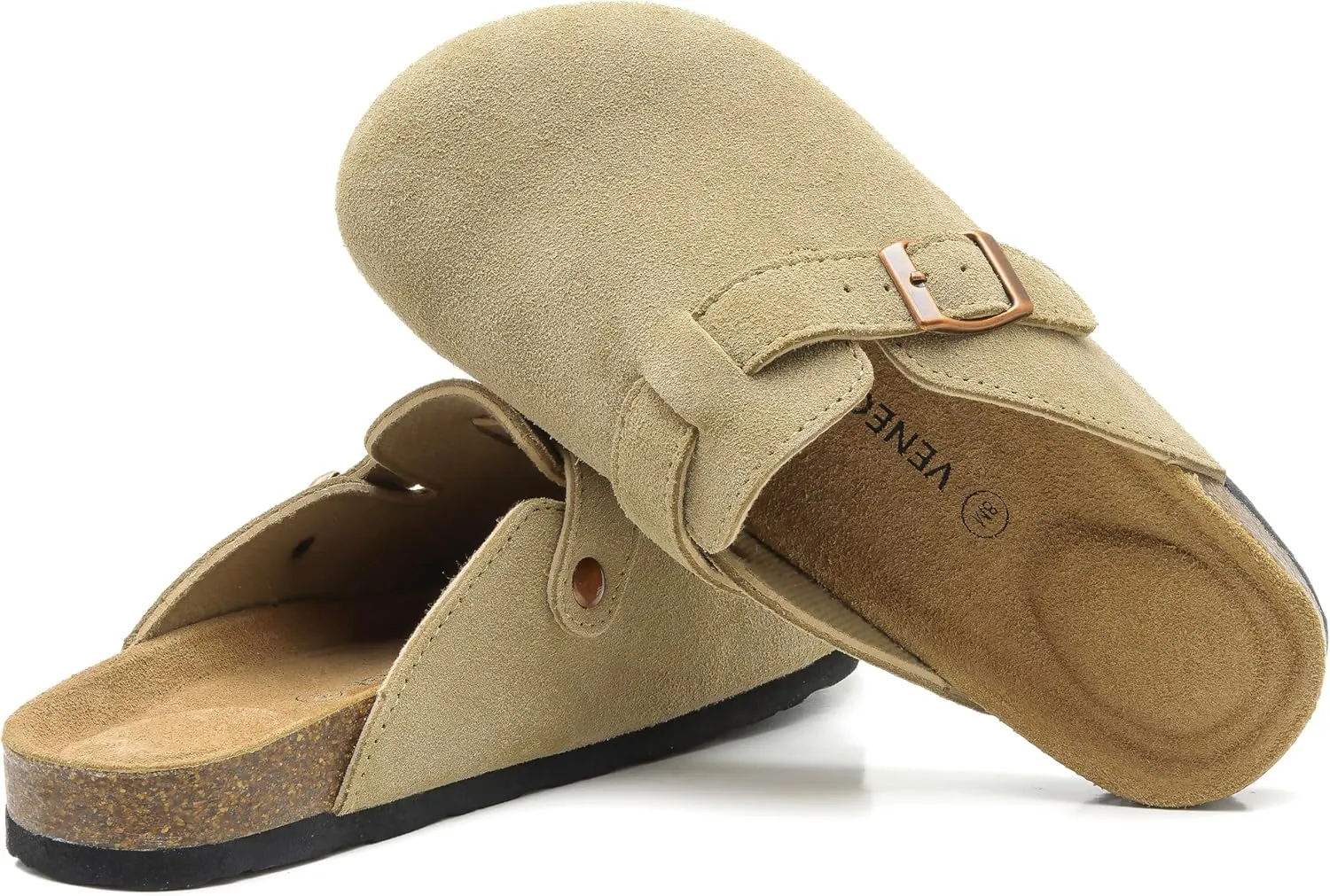 Luna Women's Suede Clogs Leather Mules Cork Footbed Sandals Potato Shoes with Arch Support
