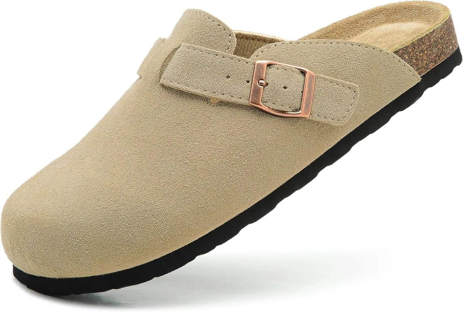 Luna Women's Suede Clogs Leather Mules Cork Footbed Sandals Potato Shoes with Arch Support