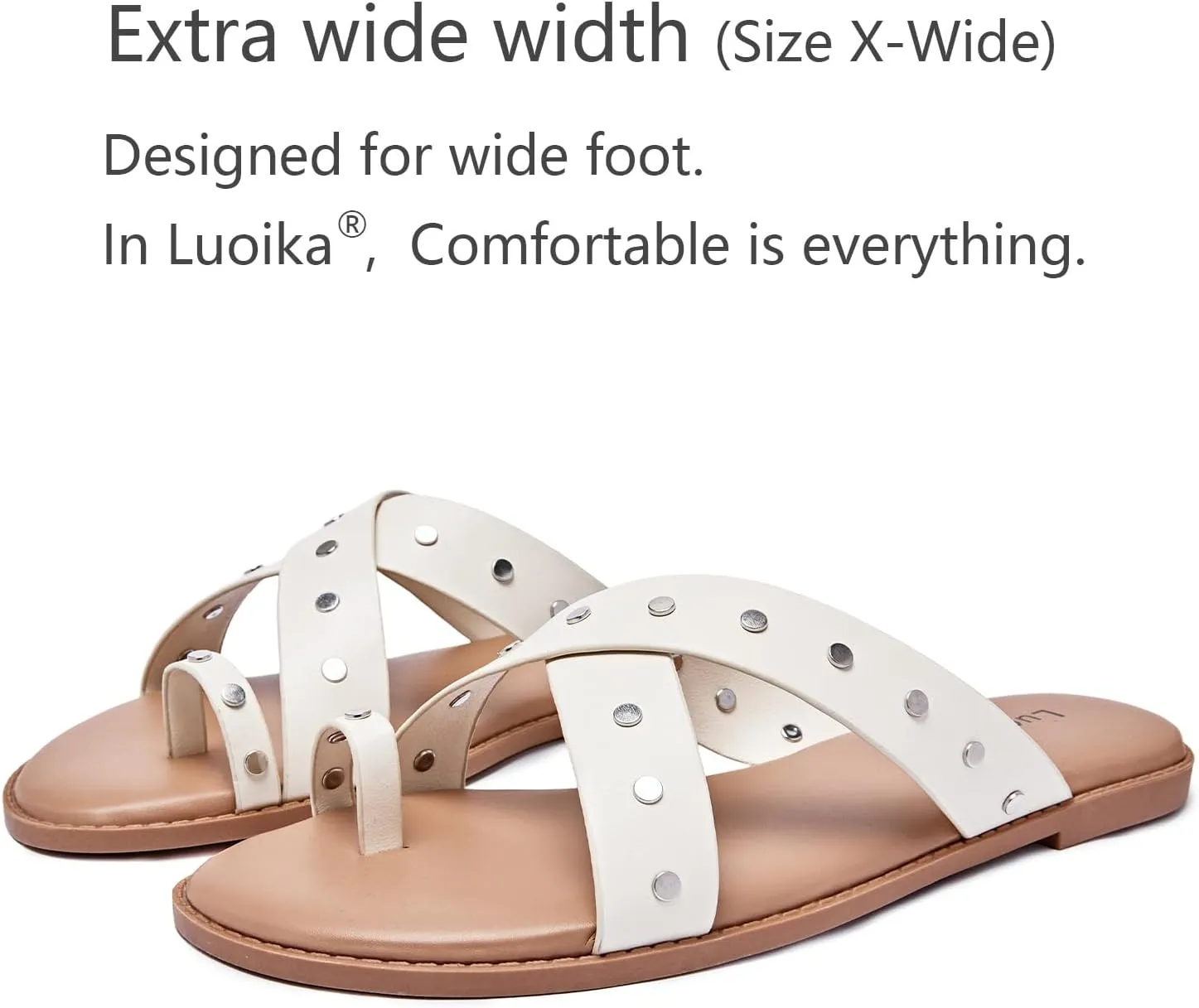 Luoika Women's Wide Width Flat Sandals, Flip Flop Slides Sandal Casual Strapy Sandal Slip on Summer Beach Shoes for Women.