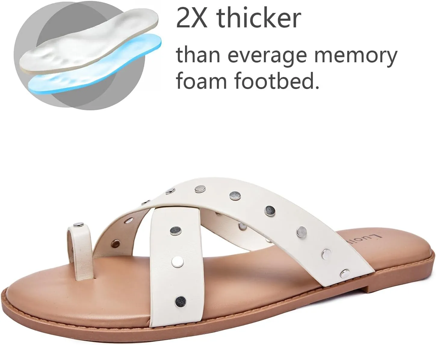 Luoika Women's Wide Width Flat Sandals, Flip Flop Slides Sandal Casual Strapy Sandal Slip on Summer Beach Shoes for Women.