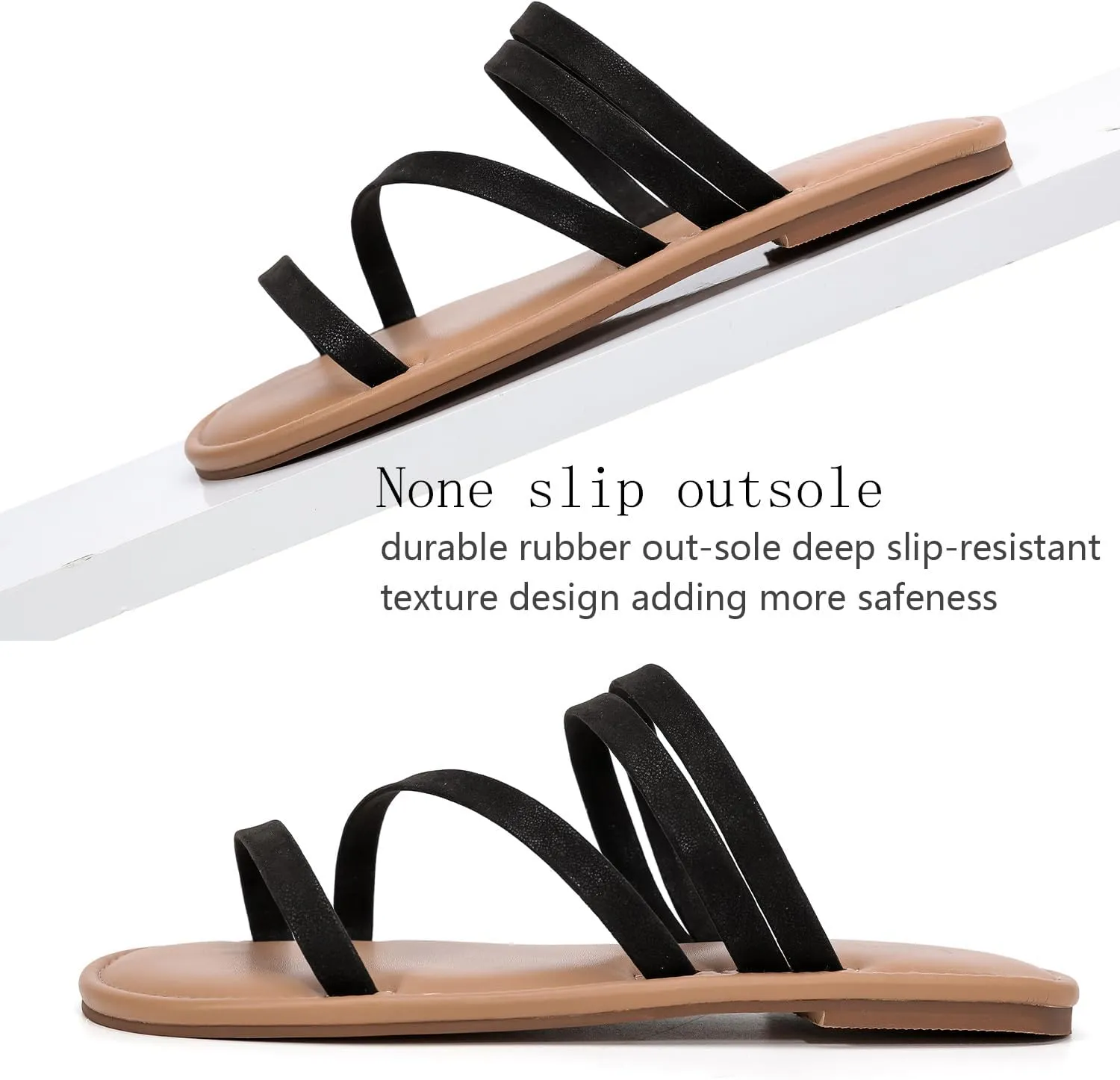 Luoika Women's Wide Width Flat Slides Sandals, Strapy Slide Sandal Slip on Dressy Summer Shoes for Women.
