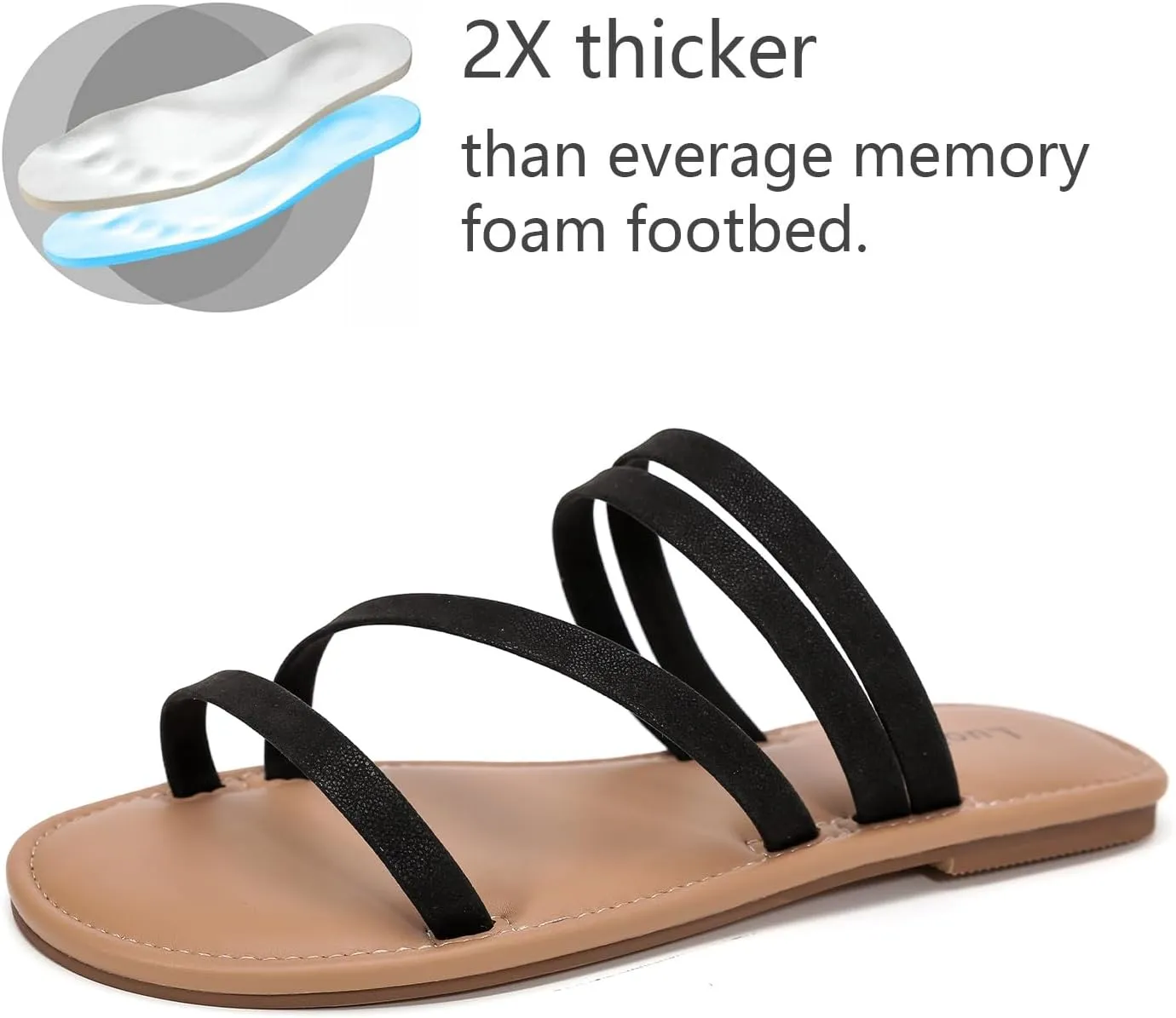 Luoika Women's Wide Width Flat Slides Sandals, Strapy Slide Sandal Slip on Dressy Summer Shoes for Women.