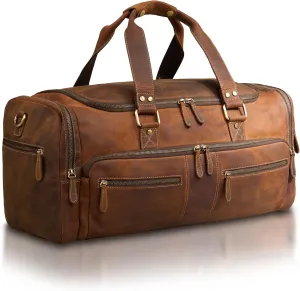 Luxorro Full Grain Leather Duffel Bag for Men - Carry On Travel Bag, Mens Duffle for Traveling, Overnight Travel Duffel Bags, 22 Inch Cabin Bag for Air Travel, Vintage Brown