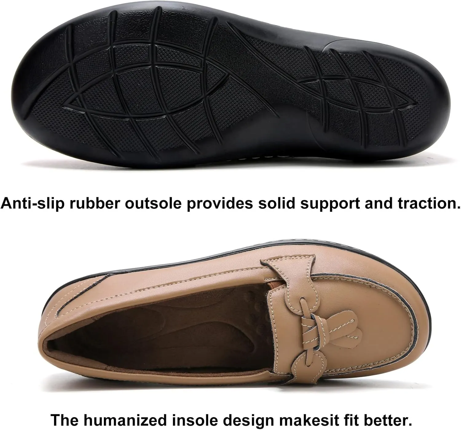 Maichal Loafers for Women Slip On Comfort Leather Tassel Dress Shoes