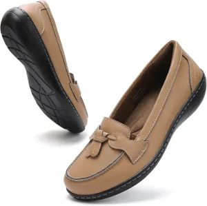 Maichal Loafers for Women Slip On Comfort Leather Tassel Dress Shoes