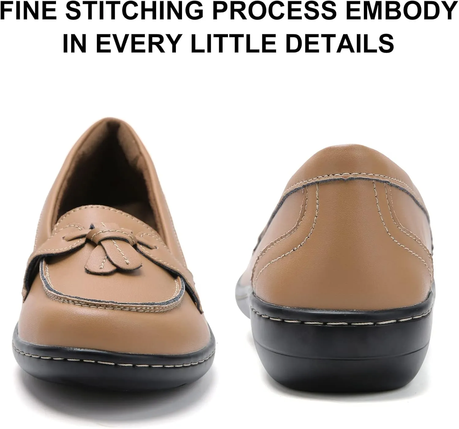 Maichal Loafers for Women Slip On Comfort Leather Tassel Dress Shoes