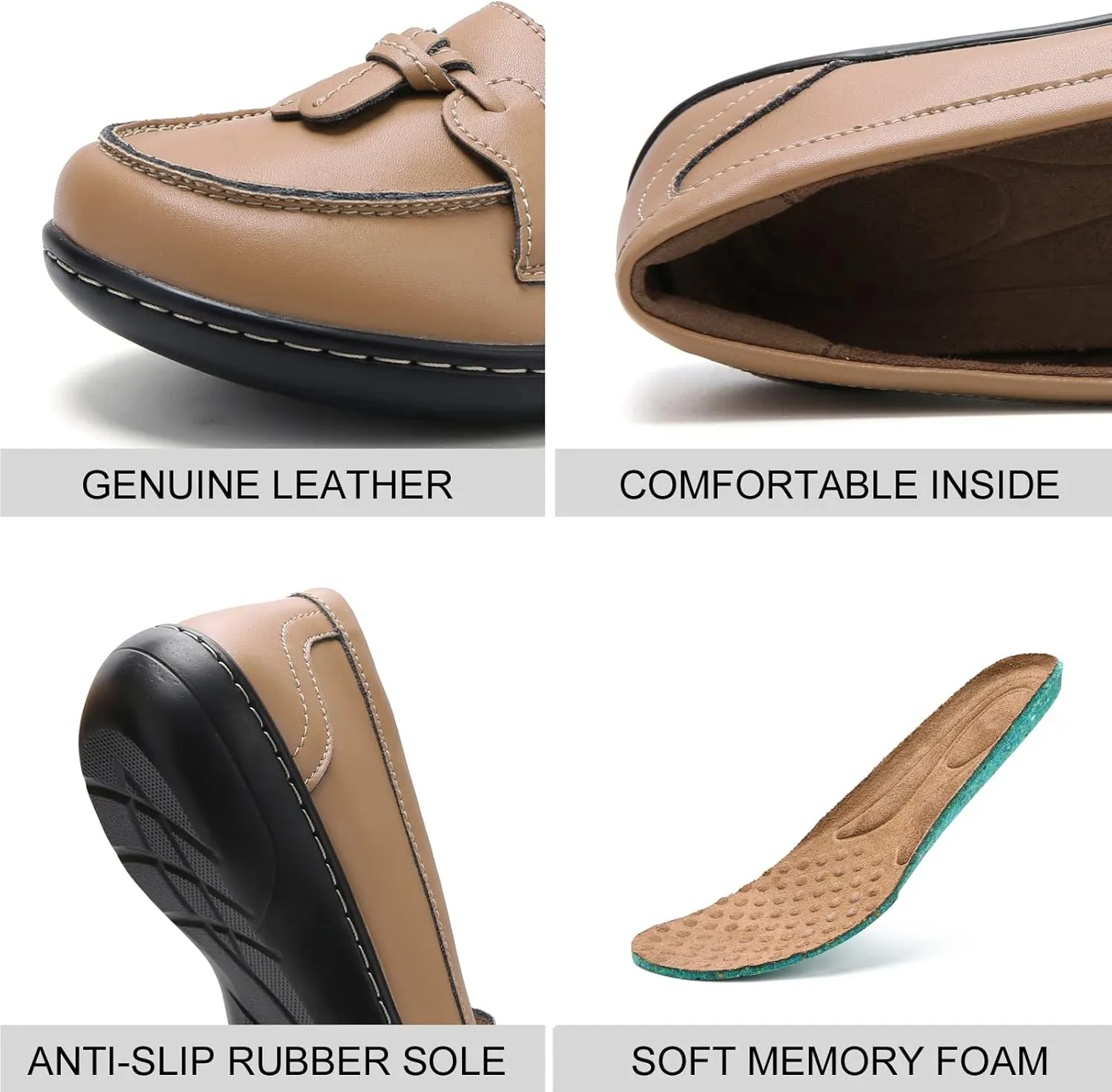 Maichal Loafers for Women Slip On Comfort Leather Tassel Dress Shoes