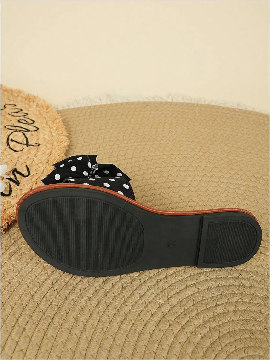 MakeMeChic Women's Polka Dots Bow Flat Sandals Faux Leather Slip On Summer Shoes