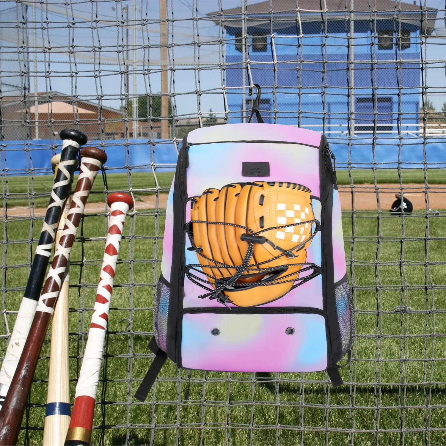 MATEIN Baseball Backpack, Softball Bat Bag with Shoes Compartment for Youth, Boys and Adult, Lightweight Baseball Bag with Fence Hook Hold TBall Bat, Batting Mitten, Helmet, Caps, Teeball Gear