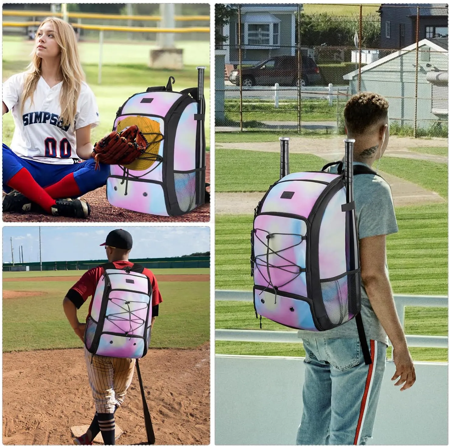 MATEIN Baseball Backpack, Softball Bat Bag with Shoes Compartment for Youth, Boys and Adult, Lightweight Baseball Bag with Fence Hook Hold TBall Bat, Batting Mitten, Helmet, Caps, Teeball Gear