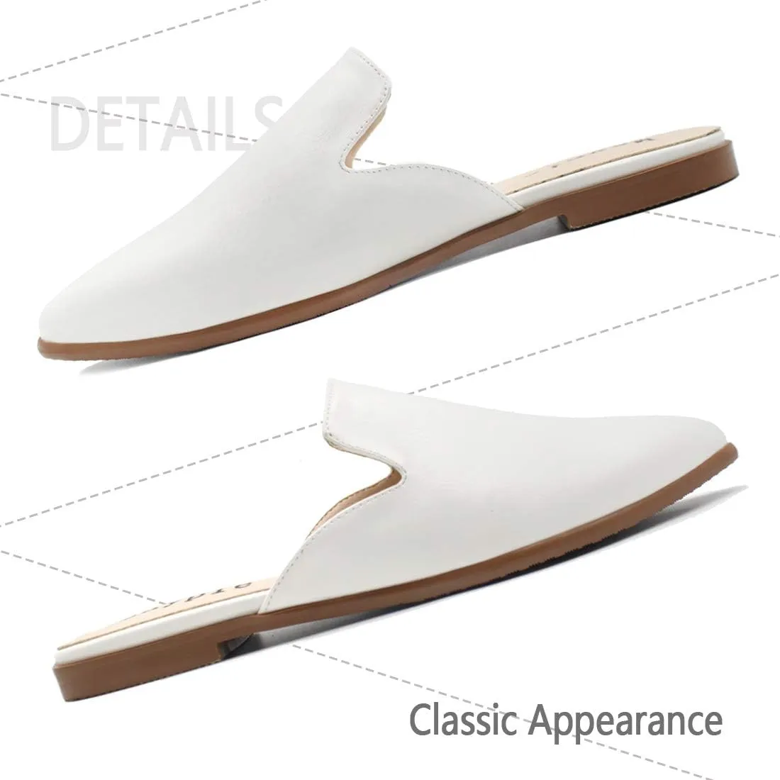 Maypie Womens Flat Mules Closed Pointed Toe Slip On Loafer Slides Backless Shoes