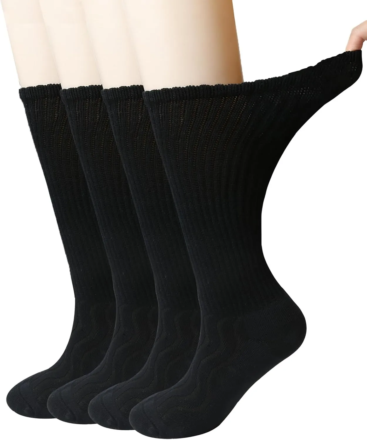  MD 4 & 6 Pairs Bamboo Diabetic Crew Socks, Non-Binding Loose Fit for Women & Men, Soft Cushioned Sole Moisture Wicking
