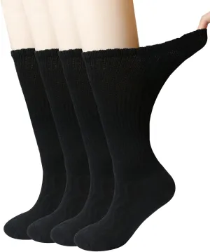  MD 4 & 6 Pairs Bamboo Diabetic Crew Socks, Non-Binding Loose Fit for Women & Men, Soft Cushioned Sole Moisture Wicking