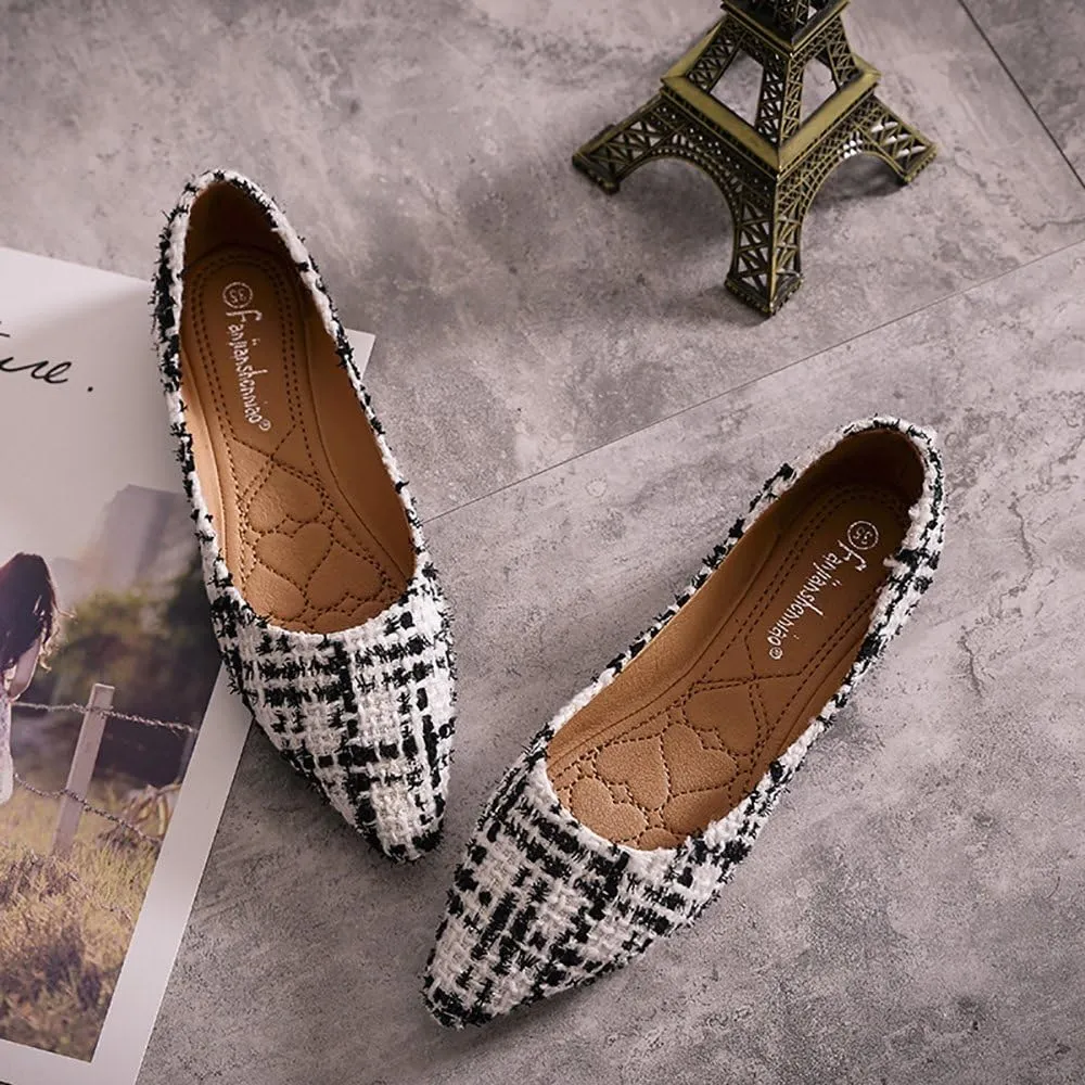 Meeshine Womens Classic Pointy Toe Ballet Flats Slip On Plaid Dress Flat Shoes