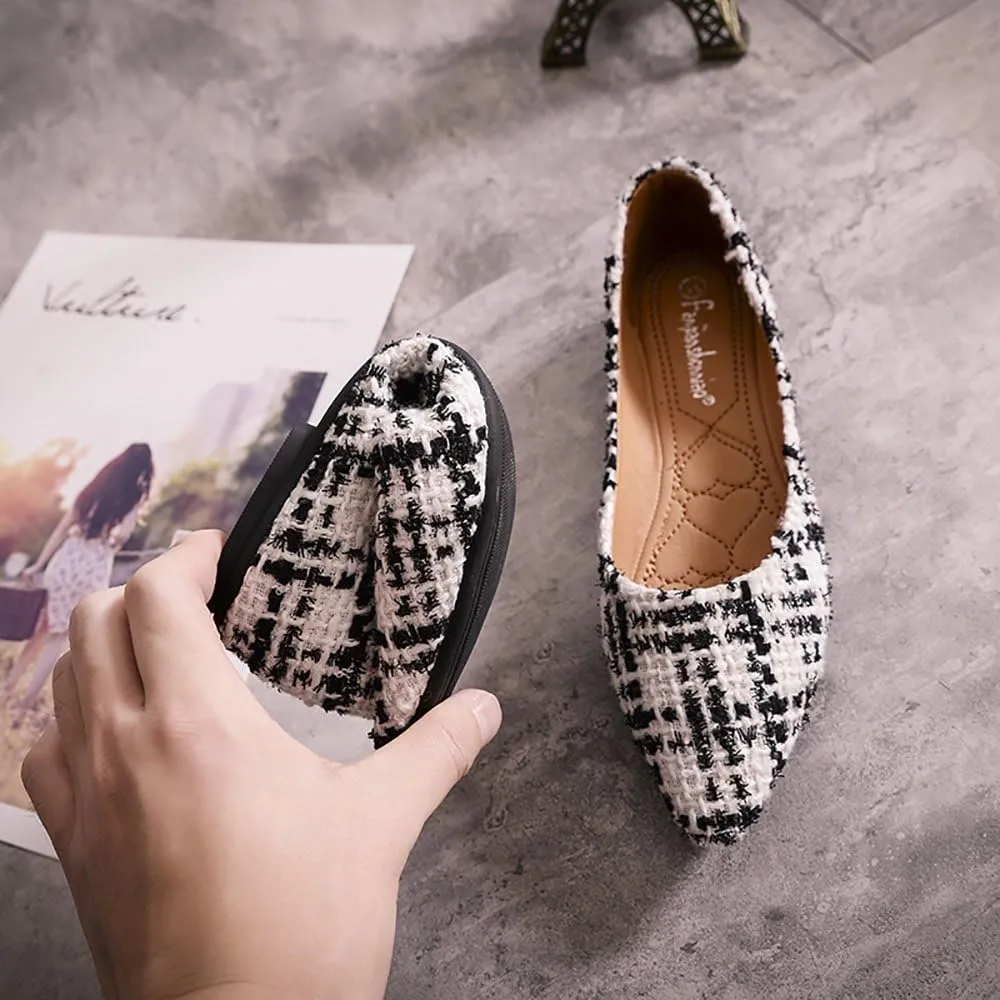 Meeshine Womens Classic Pointy Toe Ballet Flats Slip On Plaid Dress Flat Shoes