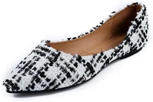 Meeshine Womens Classic Pointy Toe Ballet Flats Slip On Plaid Dress Flat Shoes