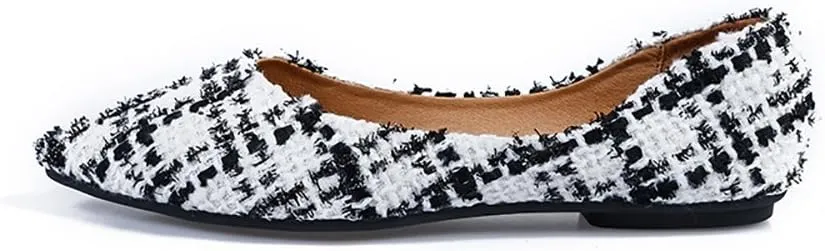 Meeshine Womens Classic Pointy Toe Ballet Flats Slip On Plaid Dress Flat Shoes