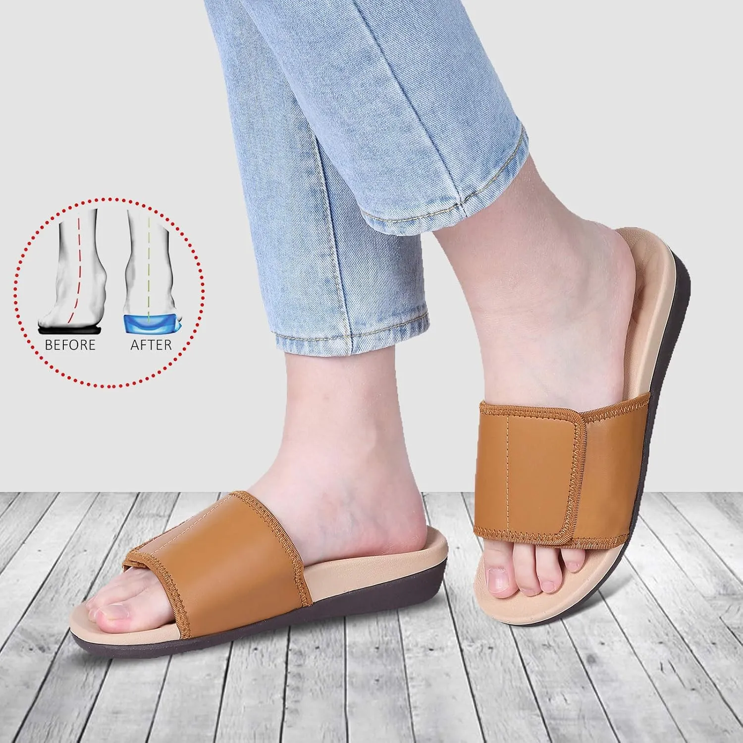 MEGNYA Orthopedic Slides Sandals for Women, Comfortable Plantar Fasciitis Sandals for Flat Feet, High Arch Support Walking Sandals with Adjustable Straps