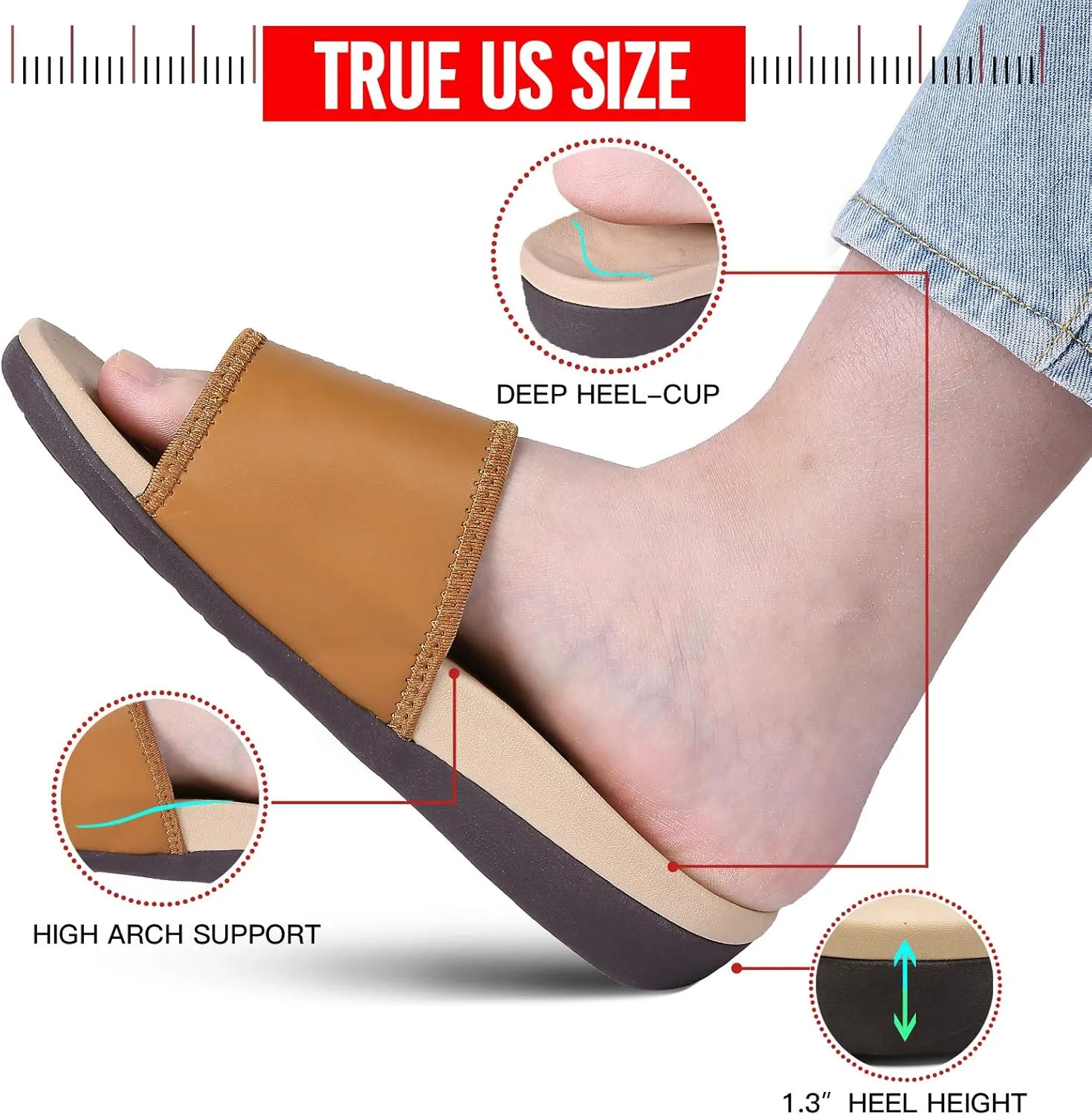 MEGNYA Orthopedic Slides Sandals for Women, Comfortable Plantar Fasciitis Sandals for Flat Feet, High Arch Support Walking Sandals with Adjustable Straps