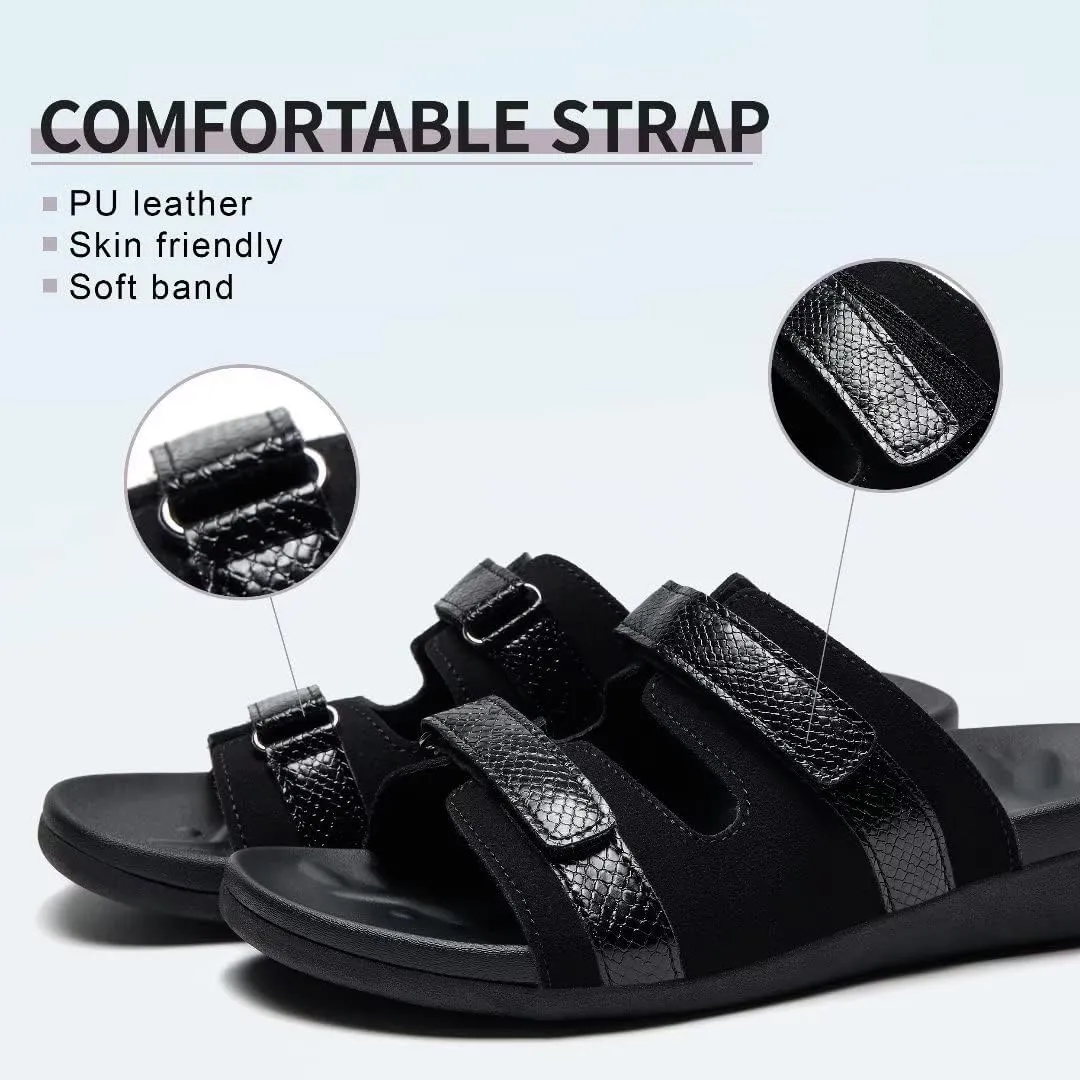 MEGNYA Women Comfortable Walking Sandals with Arch Support, Plantar Fasciitis Slides for Flat Feet Relieve, Orthopedic Sandals with Adjustable Straps