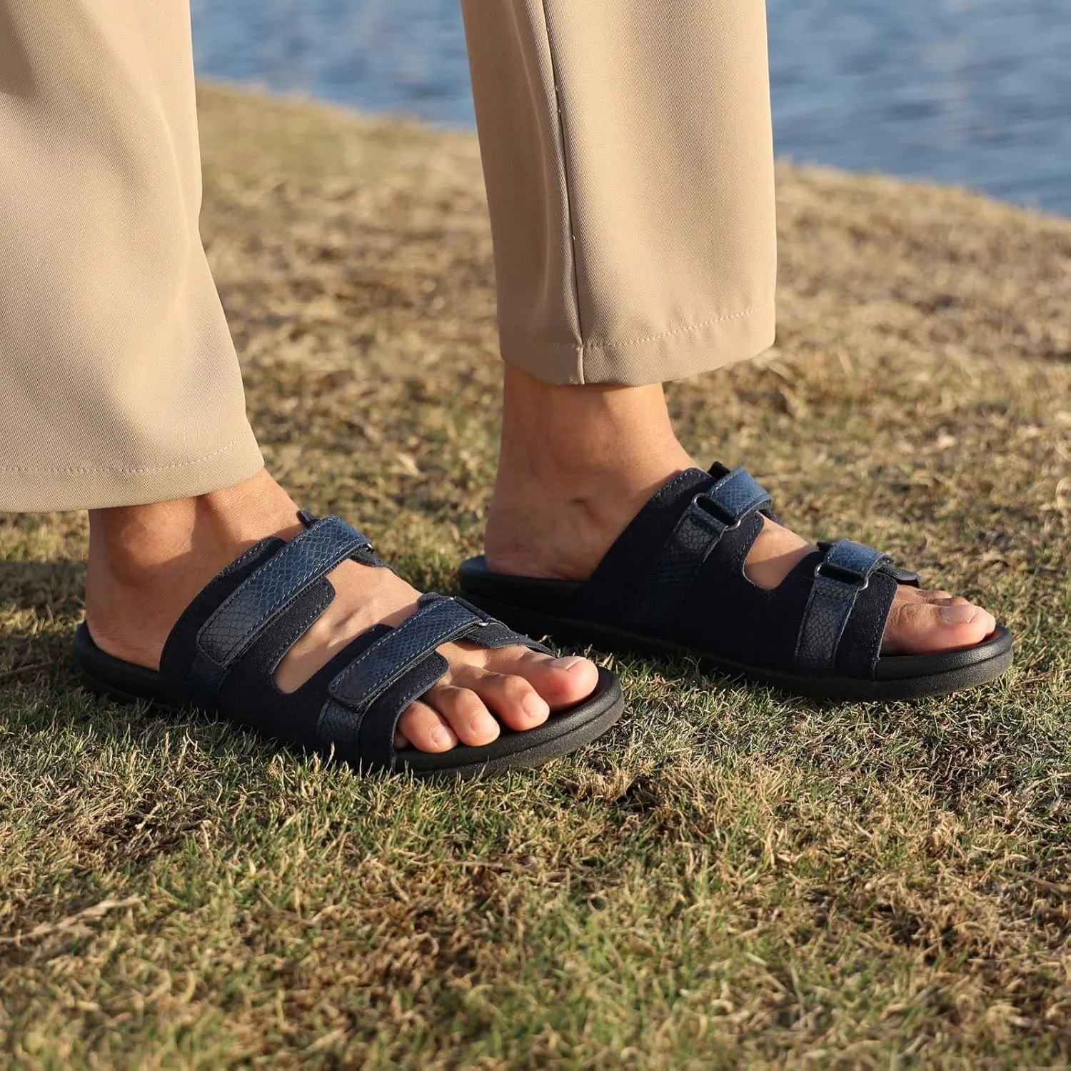 MEGNYA Women Comfortable Walking Sandals with Arch Support, Plantar Fasciitis Slides for Flat Feet Relieve, Orthopedic Sandals with Adjustable Straps